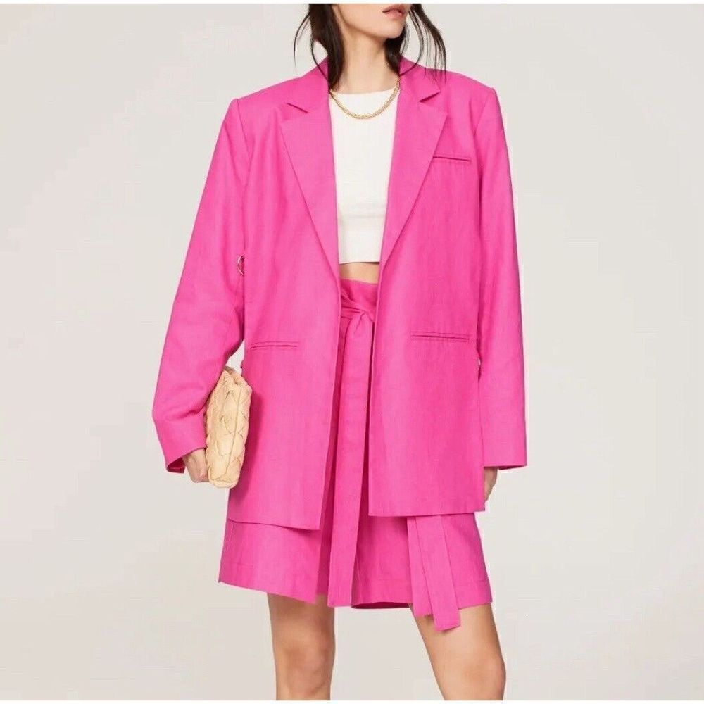 EUDON CHOI Collective Blazer Womens 0 Pink Oversized Linen Blend Cut Out Detail